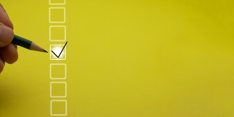 Marking Checklist box with pencil, Checklist concept, copy space