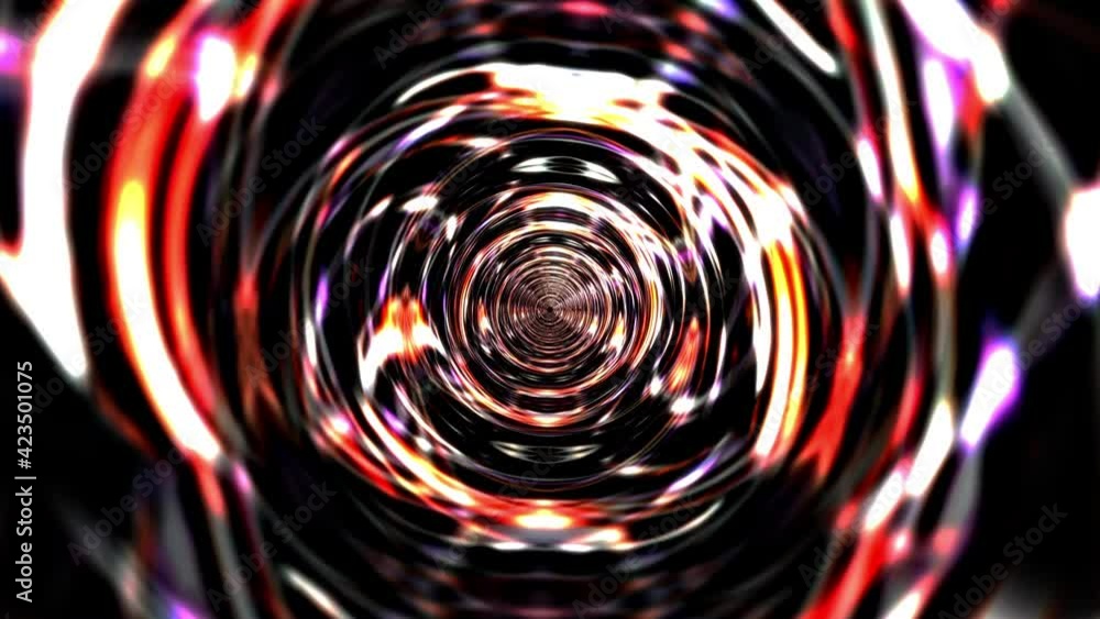 Poster abstract science fiction energy vortex tunnel seamless loop. multicolored circle glow light energy t