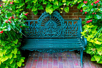 Metal bench in the garden,Denver.