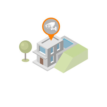 Video surveilance in private house icon. Isometric sequrity illustration.