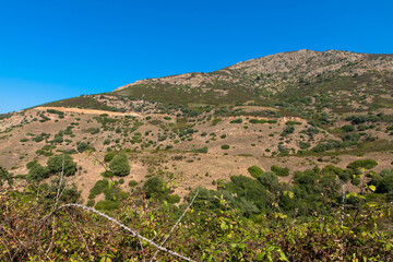 Natural landscape and hiking area of ​​the famous GR20 route from the Plateau of Coscione, Corsica, France