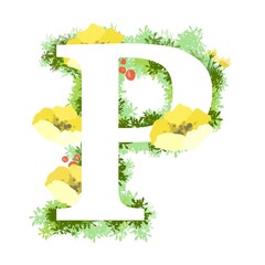 おしゃれなお花のイラストのアルファベット　P