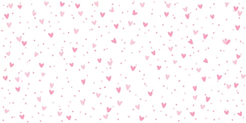 Rosa weißer Hintergrund mit Herzen und Punkten, nahtloses Muster, Vektorzeichnung breit horizontal © Freesia