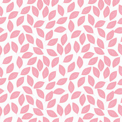 seamless pattern with pink leaves, white background, vector drawing