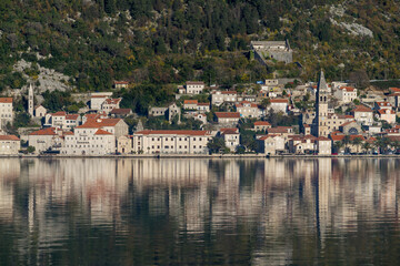 Fototapeta na wymiar The old town of Perast on the shore of Kotor Bay, Montenegro