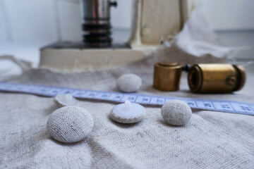 the process of creating linen buttons at home