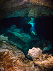 Stalactite underwater cave (Cenote Tajma Ha, Playa del Carmen, Quintana Roo, Mexico)