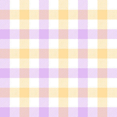 Gingham pattern seamless in pastel purple, yellow, white. Seamless vichy textured striped light check plaid for spring summer dress, shirt, tablecloth, gift paper, other modern fashion design.