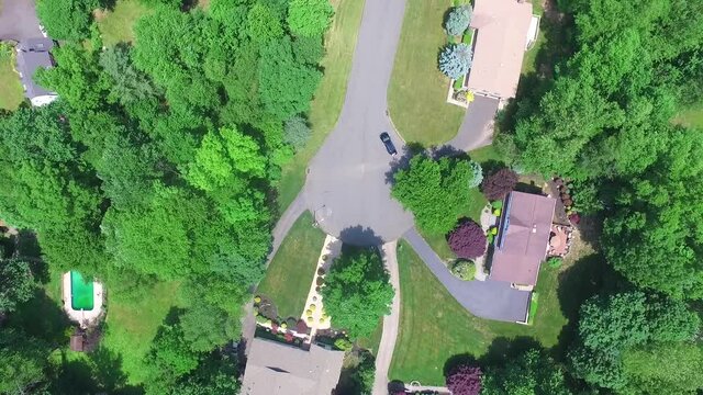 Drone Aerial View Of A Suburban Cul De Sac