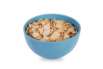 corn flakes in a bowl on white isolated background. Fitness food, breakfast