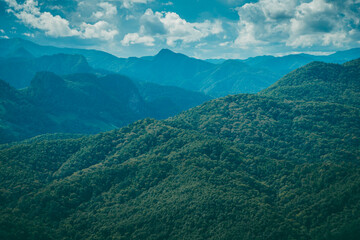 The beautiful mountain and blue sky with white cloudy at the north of Thailand, Vacation in a...