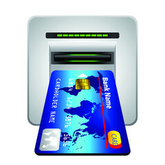 Money withdrawal. ATM and credit or debit card. 3d