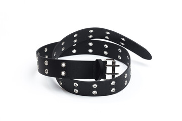 black belt with rivets and buckle rock theme isolated on white background .
