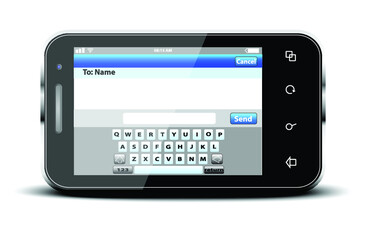 Mobile phone with sms menu screen. Space for text