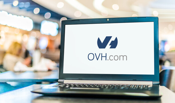 Laptop computer displaying logo of OVH
