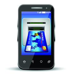 Credit card with smartphone on white background. Isolated