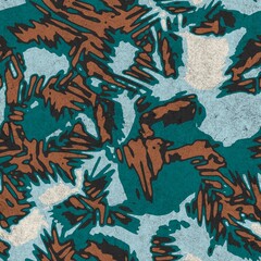 Seamless funky grungy pattern motif for print. High quality illustration. Non print of weird textured dabs of color on paper texture. For surface design printing or any sort.