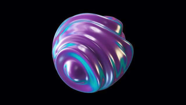 Abstract morphing fluid lollipop sphere. Liquid smooth distorting object. Vibrant bright holographic colors loop motion. Colorful gradient blob with transparent background. 4k UHD