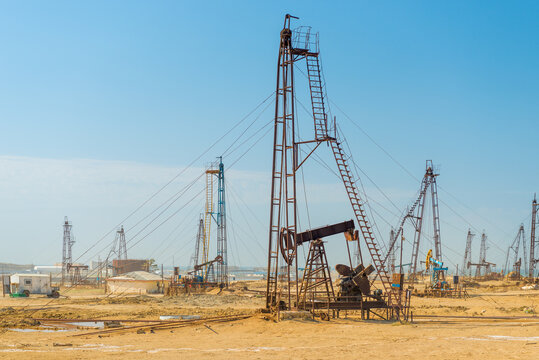 Pumping unit as the oil pump installed on a well. Equipment of oil fields Azerbaijan