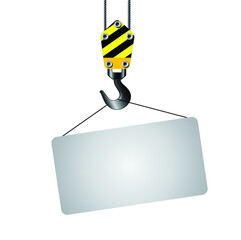 Crane hooks with empty board on white background. Isolated