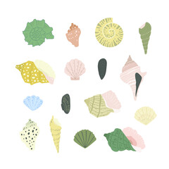 Set of seashells. Underwater nature. Flat design, vector illustration
