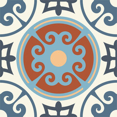 Floral texture in asian style. Geometric ceramic design tile. Vintage  Illustration background.