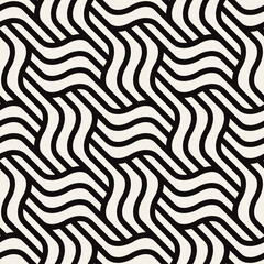 Seamless pattern with geometric waves. Endless stylish texture. Ripple monochrome background. Linear weaved grid. Bold interlaced swatch.