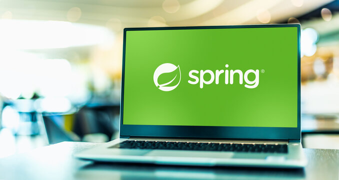 Laptop computer displaying logo of The Spring Framework