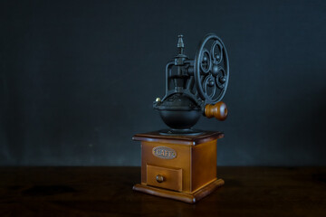 Manual coffee grinders and black background