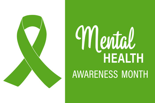 Mental Health Awareness is an annual campaign aimed at raising awareness about mental health. The green ribbon is a symbol of mental health awareness. Vector illustration of the design.