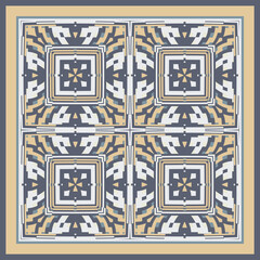 Creative trendy color abstract geometric pattern in white beige gray blue, vector seamless, can be used for printing onto fabric, interior, design, textile, carpet, pillow. Frame.