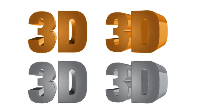 Gold 3d word 3D. Isolated on a white background.