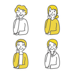 笑顔で頬杖する　女性