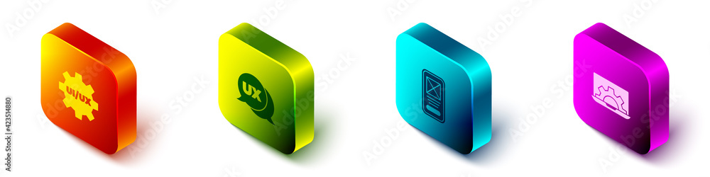 Poster set isometric ui or ux design, , and web development icon. vector