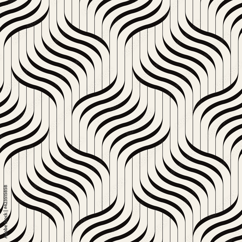 Wall mural seamless pattern with geometric waves. endless stylish texture. ripple monochrome background. linear