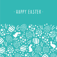 Happy Easter. Colorfull easter greeting card with eggs and rabbit. Vector illustration great for package banner
