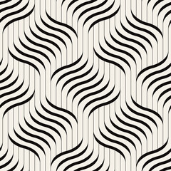 Seamless pattern with geometric waves. Endless stylish texture. Ripple monochrome background. Linear weaved grid. Bold interlaced swatch.