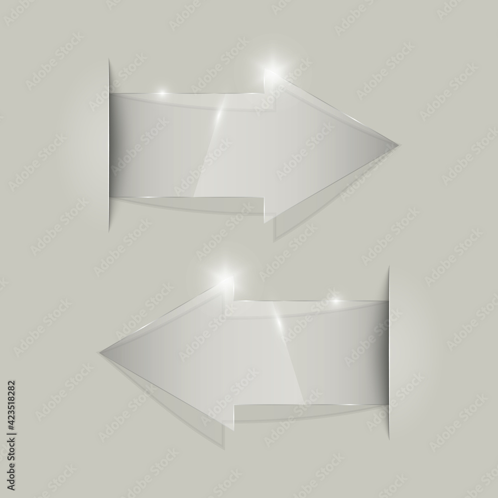 Poster Transparent arrow banners set. Direct glassy shape. Abstract arrows Background. Business infographic presentation diagram. Section compare service. down arrow trend. Paper index. Exact pointer
