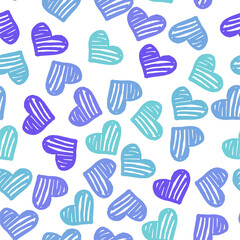Seamless pattern with hearts in shades of blue and violet on white background. Vector design for textile, backgrounds, clothes, wrapping paper and wallpaper. Fashion illustration seamless print.
