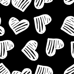 Seamless pattern with white hearts on black background. Vector design for textile, backgrounds, clothes, wrapping paper, web sites and wallpaper. Fashion illustration seamless pattern.