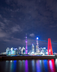 Shanghai skyline with light show