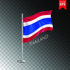 Vector 3d realistic flags of Thailand on steel poles isolated on transparent background. Eps 10 vector illustration.