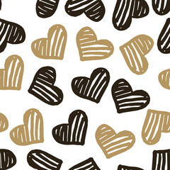 Seamless pattern with black and beige hearts on white background. Vector design for textile, backgrounds, clothes, wrapping paper, web sites and wallpaper. Fashion illustration seamless pattern.
