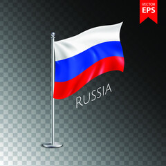 Vector 3d realistic flags of Russia on steel poles isolated on transparent background. Eps 10 vector illustration.