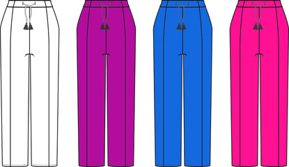 Vector flat sketch pants designs for women.