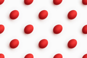 Red easter eggs seamless pattern on white background. Happy easter minimal food concept
