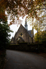 Fototapeta na wymiar An autumnal view of the church in the rural Scottish village of Luss 