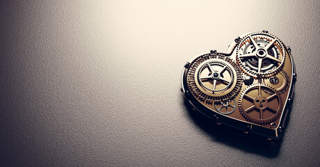 Heart shape clockwork. Gears and cogs mechanism. Valentine's Day