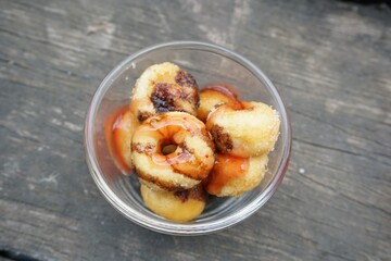 close up sweet donut on table