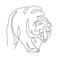 Continuous linear drawing of the tiger symbol, for neon lighting, for poster, brochure, banner, invitation card, vector illustration, isolated on a white background